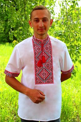 Мужская вышиванка "Федор" короткий рукав, Сорочечная ткань, 37, Красный