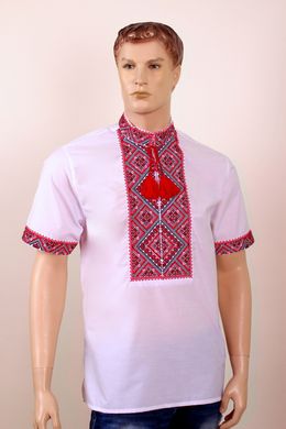 Мужская вышиванка "Федор" короткий рукав, Сорочечная ткань, 37, Красный