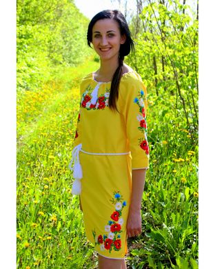 Женское вышитое платье "Марися" , Лен желтый, 40