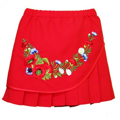Вышитая юбка «Марися» на красном габардине, 116 (рост)