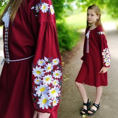 Детское вышитое платье "Сара" на бордовом льне, 116 (рост)