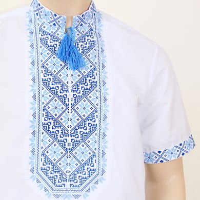 Мужская вышиванка "Николай" (сине-голубая вышивка) с коротким рукавом, 46