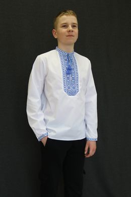 Підліткова вишиванка для хлопчиків "Козачок" з блакитною вишивкою, 146