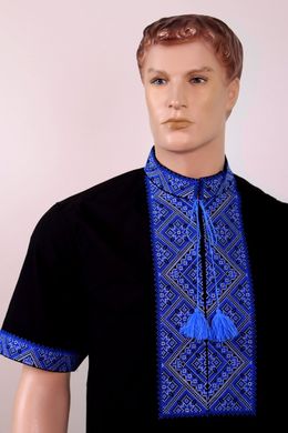 Чоловіча вишиванка "Федір" (чорно-синій) короткий рукав, 37