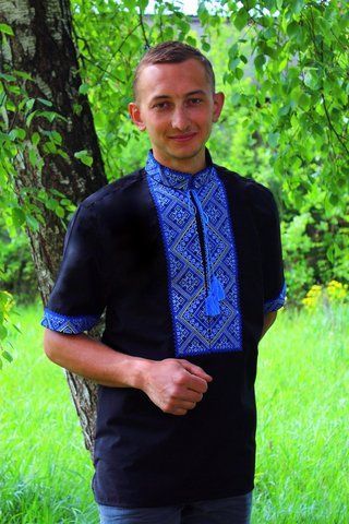 Чоловіча вишиванка "Федір" (чорно-синій) короткий рукав, 37