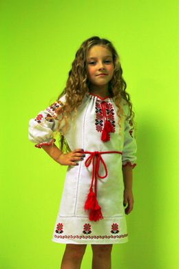 Детское вышитое платье "Арина" , Габардин белый, 116 (рост)
