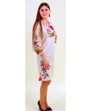 Женское вышитое платье "Диана" из льна, Лен серый, 40