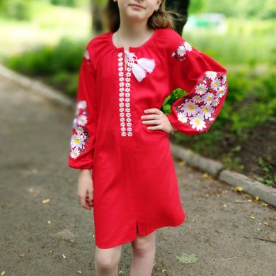 Дитяча вишита сукня "Сара" на червоному льоні, 116 (ріст)