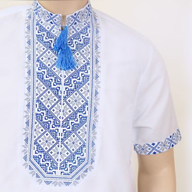 Мужская вышиванка "Николай" (сине-серая вышивка) с коротким рукавом, 46