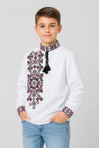 Дитяча вишиванка для хлопчиків "Петро" з бордовою вишивкою, 98