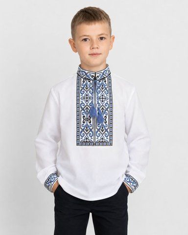Дитяча вишиванка для хлопчиків "Йосип" з синьою вишивкою, 116