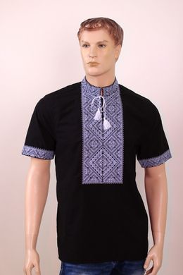 Мужская вышиванка "Федор" (чёрно-серый) короткий рукав, 37