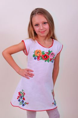 Детское вышитое платье "Лиза" (белый лен), 134 (рост)