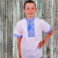 Вышиванка детская для мальчика "Федор" с Синей вышивкой (короткий рукав), 98 (рост)