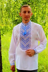 Мужская вышиванка "Николай" (голубая вышивка), 42