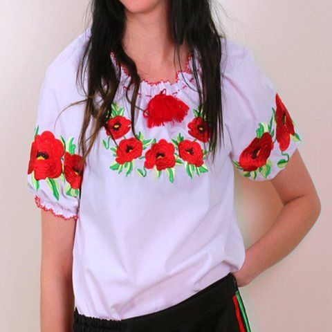 Дитяча вишита блузка "Еко-маки" з коротким рукавом, 104 (ріст)