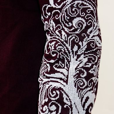 Вышитая блуза "Ольга" (бордовый лен) с белой вышивкой, S