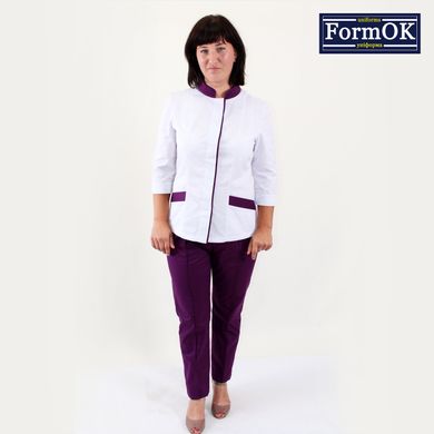 Жіночий медичний костюм Avrora біло-фіолетовий, 42