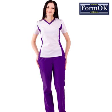 Жіночий медичний костюм Аріша біло-фіолетова, 40