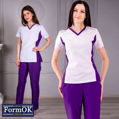 Жіночий медичний костюм Аріша біло-фіолетова, 40