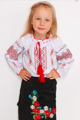 Детская вышитая блуза "Марта" с красной вышивкой, 98 (рост)