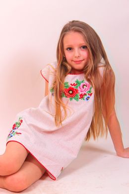 Детское вышитое платье "Лиза" (серый лен), 134 (рост)