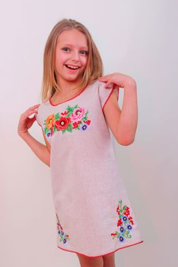 Детское вышитое платье "Лиза" (серый лен), 104 (рост)