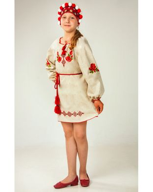 Детское вышитое платье "Зоряна" (Лен серый), 104 (рост)