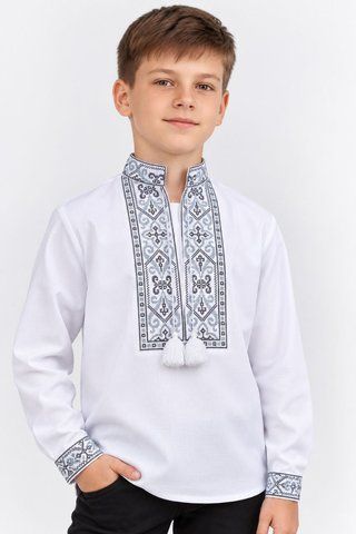 Дитяча вишиванка для хлопчиків "Йосип" з сірою вишивкою, 116