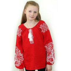 Дитяча вишита блуза "Ольга" на червоному льоні з білою вишивкою, 122 (ріст)