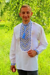 Мужская вышиванка "Николай" (синяя вышивка), 42