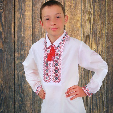 Вишиванка дитяча для хлопчика "Остап" з Червоною вишивкою, 140 (ріст)