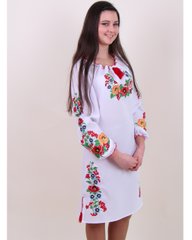 Женское вышитое платье "Диана" из белого габардина, Габардин белый, 40