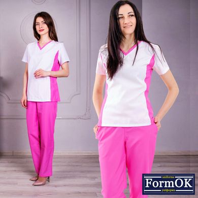 Жіночий медичний костюм Аріша біло-рожевий, 40