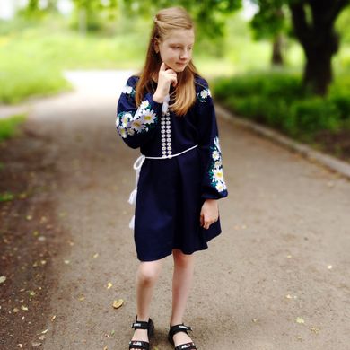 Дитяча вишита сукня "Сара" синій льон, 116 (ріст)