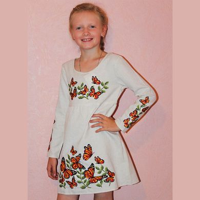 Детское вышитое платье "Бабочки" , 122 (рост)