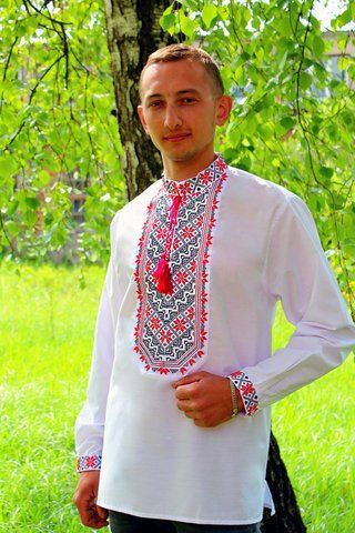 Чоловіча вишиванка "Микола" (червона вишивка), 42